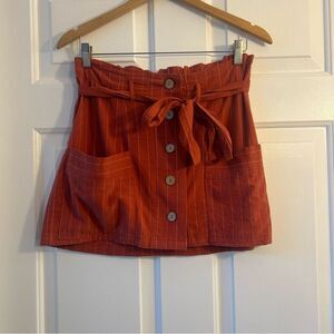 Orange Button Down Skirt Linen Mix Mini Skirt Fall